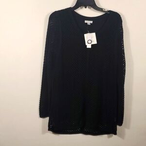 Black Pull on Sweater fishnet sleeves Size Large NWTG
